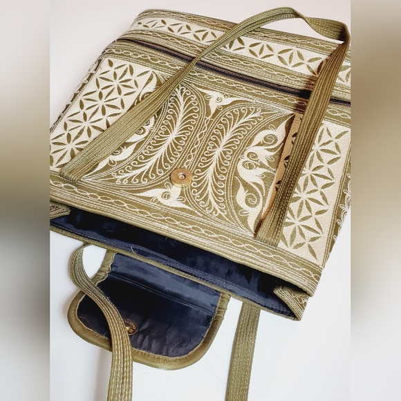 Ethnic Handmade Embroidered Silk Shoulder Bag with Bottom Storage Compartment - Picture 7 of 7